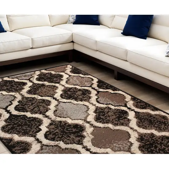Chocolate Quatrefoil Power Loom Distressed Stain Resistant Area Rug Photo 1