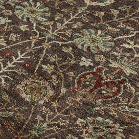 Chocolate Red And Copper Floral Washable Area Rug With UV Protection Photo 3