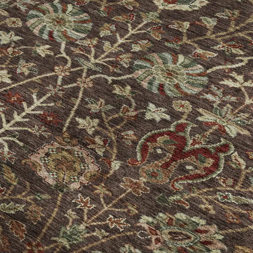 Chocolate Red And Copper Floral Washable Area Rug With UV Protection Photo 3