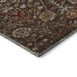 Photo of Chocolate Red And Copper Floral Washable Area Rug With UV Protection