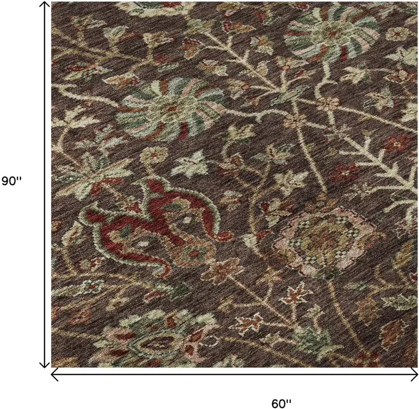 Chocolate Red And Copper Floral Washable Area Rug With UV Protection Photo 9