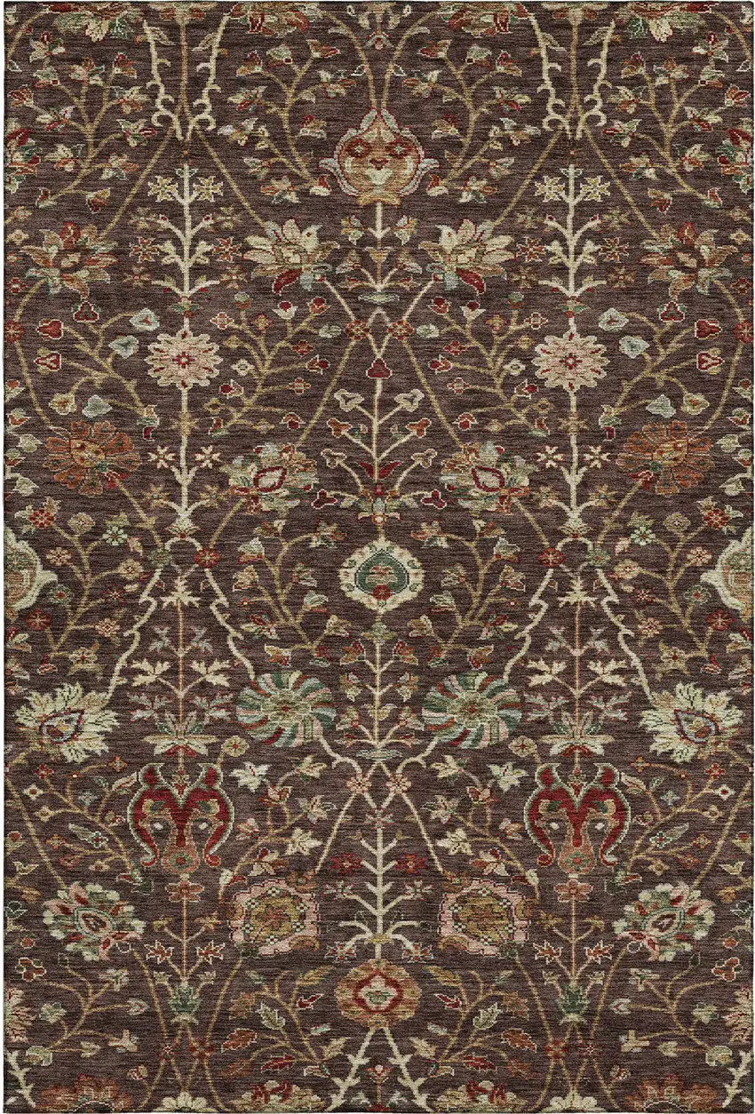 Chocolate Red And Copper Floral Washable Area Rug With UV Protection Photo 6