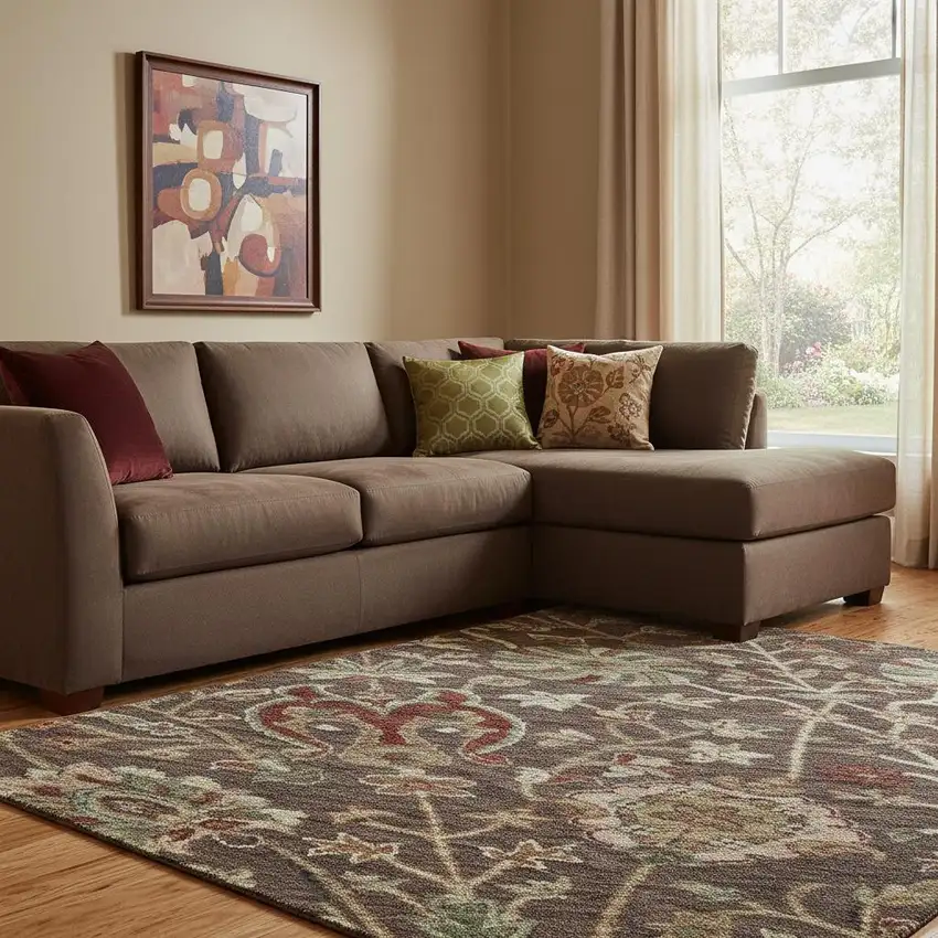 Chocolate Red And Copper Floral Washable Area Rug With UV Protection Photo 2