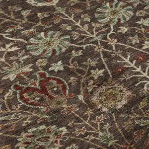 Photo of Chocolate Red And Copper Floral Washable Area Rug With UV Protection