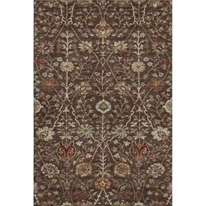 Photo of Chocolate Red And Copper Floral Washable Area Rug With UV Protection