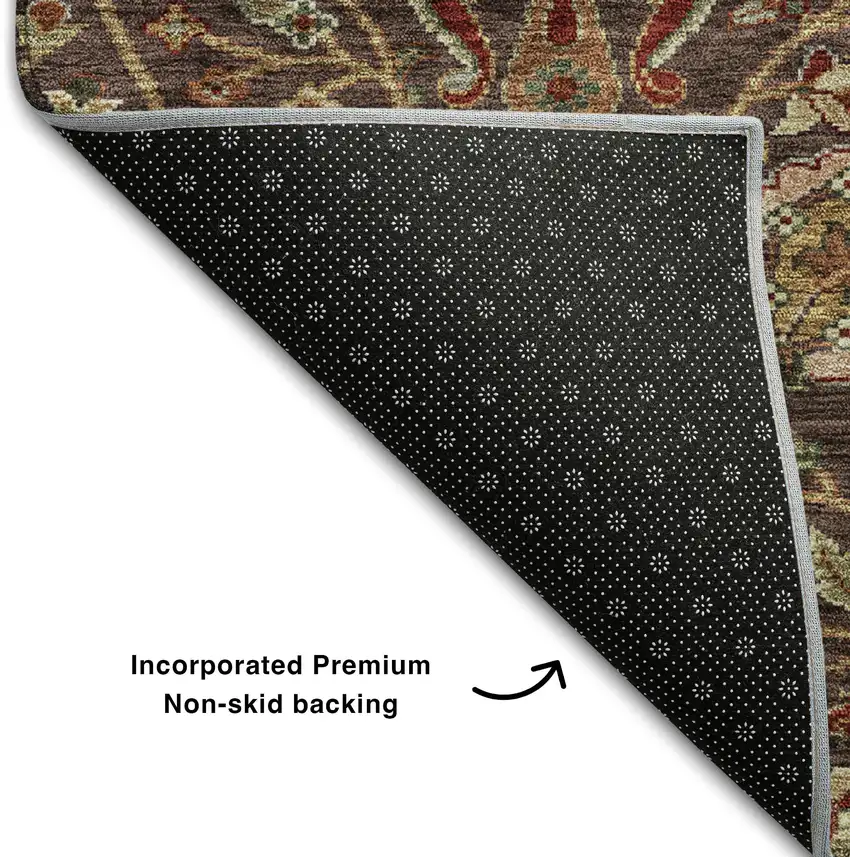 Chocolate Red And Copper Floral Washable Area Rug With UV Protection Photo 6