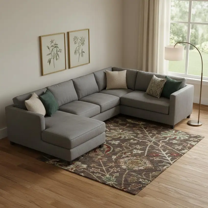 Chocolate Red And Copper Floral Washable Area Rug With UV Protection Photo 2