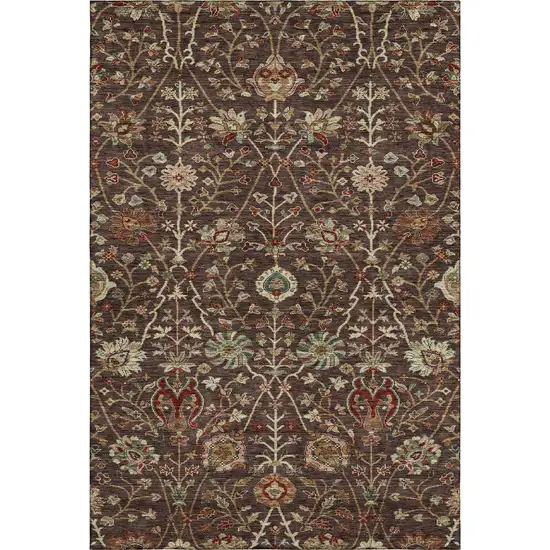 Chocolate Red And Copper Floral Washable Area Rug With UV Protection Photo 5