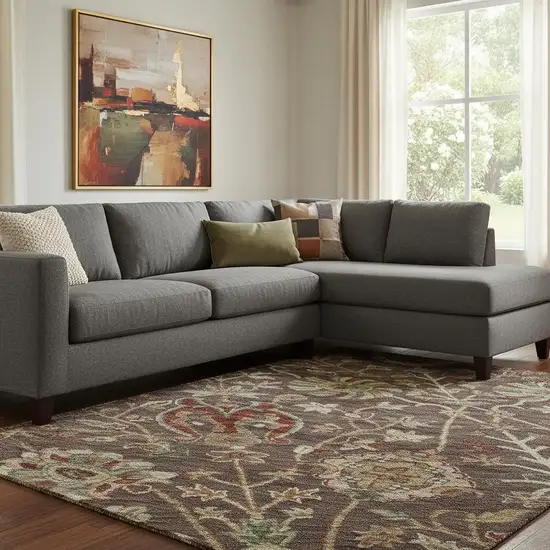 Chocolate Red And Copper Floral Washable Area Rug With UV Protection Photo 2