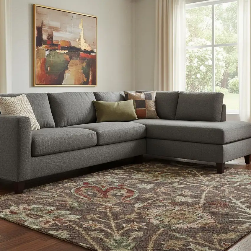 Chocolate Red And Copper Floral Washable Area Rug With UV Protection Photo 2