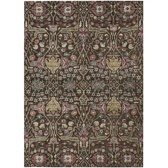 Chocolate Red And Gold Floral Washable Indoor Outdoor Area Rug Photo 7