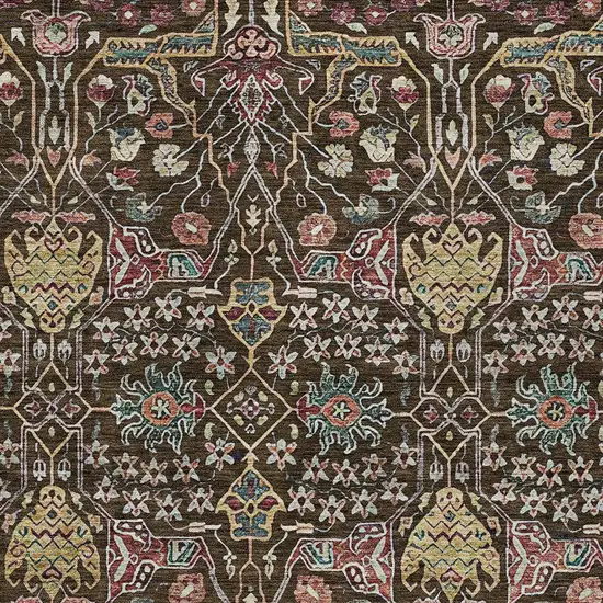 Chocolate Red And Gold Floral Washable Indoor Outdoor Area Rug Photo 6