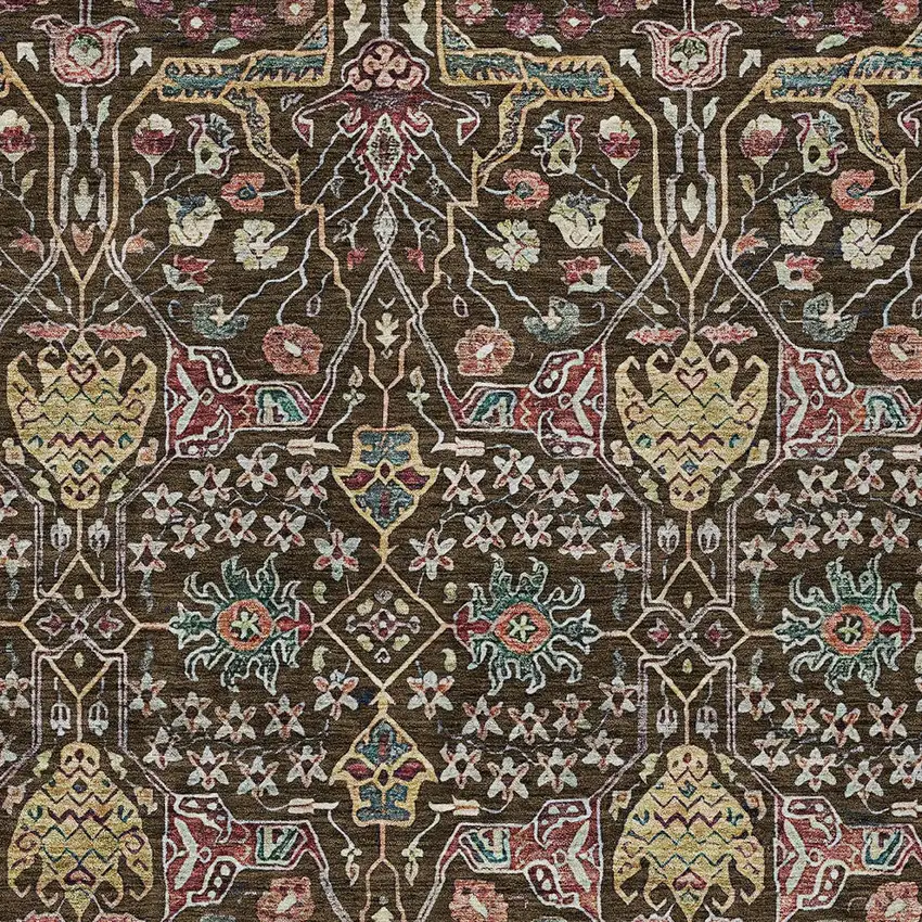 Chocolate Red And Gold Floral Washable Indoor Outdoor Area Rug Photo 6