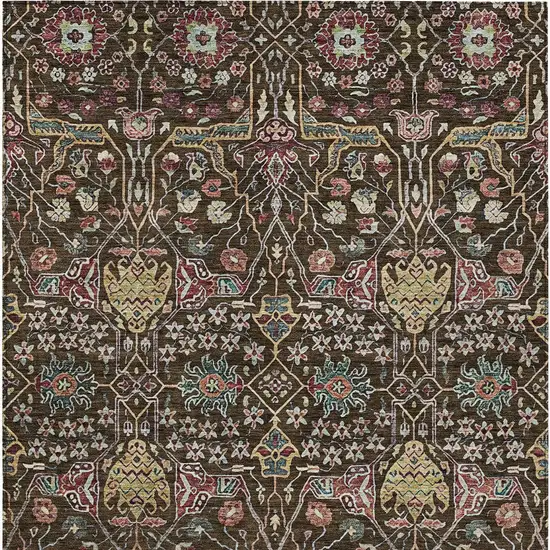 Chocolate Red And Gold Floral Washable Indoor Outdoor Area Rug Photo 7