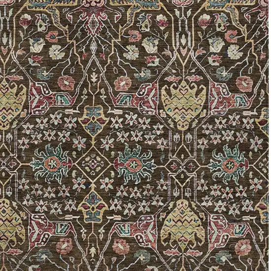 Chocolate Red And Gold Floral Washable Indoor Outdoor Area Rug Photo 6