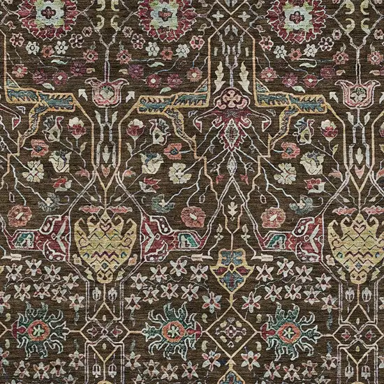 Chocolate Red And Gold Floral Washable Indoor Outdoor Area Rug Photo 6