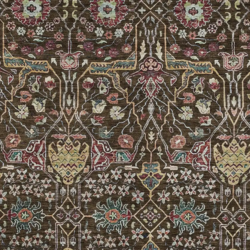Chocolate Red And Gold Floral Washable Indoor Outdoor Area Rug Photo 6