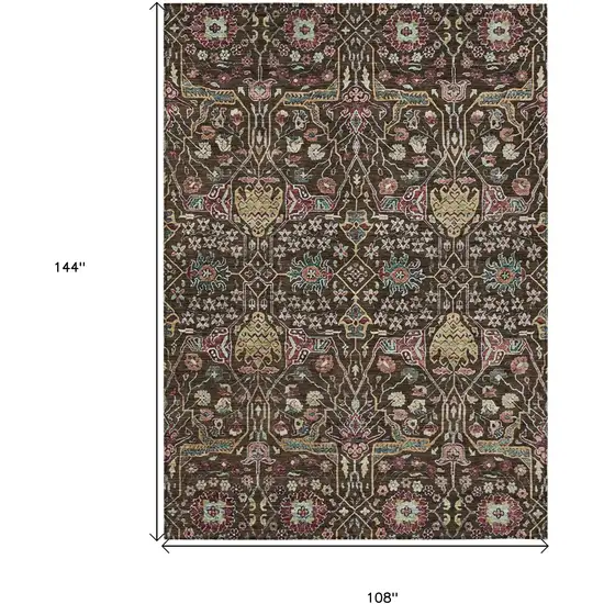 Chocolate Red And Gold Floral Washable Indoor Outdoor Area Rug Photo 8