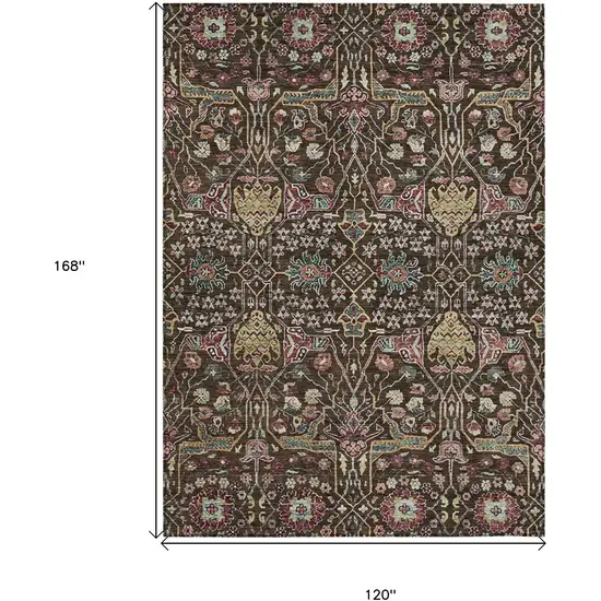 Chocolate Red And Gold Floral Washable Indoor Outdoor Area Rug Photo 8