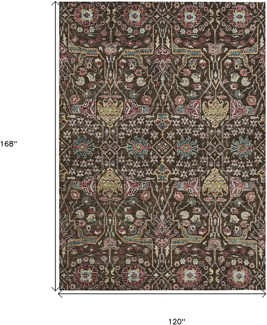 Chocolate Red And Gold Floral Washable Indoor Outdoor Area Rug Photo 8