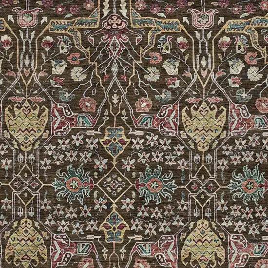 Chocolate Red And Gold Floral Washable Indoor Outdoor Area Rug Photo 6