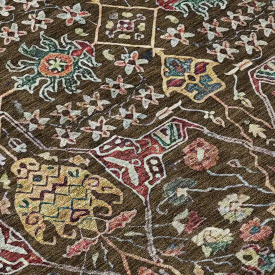 Chocolate Red And Gold Floral Washable Indoor Outdoor Area Rug Photo 5