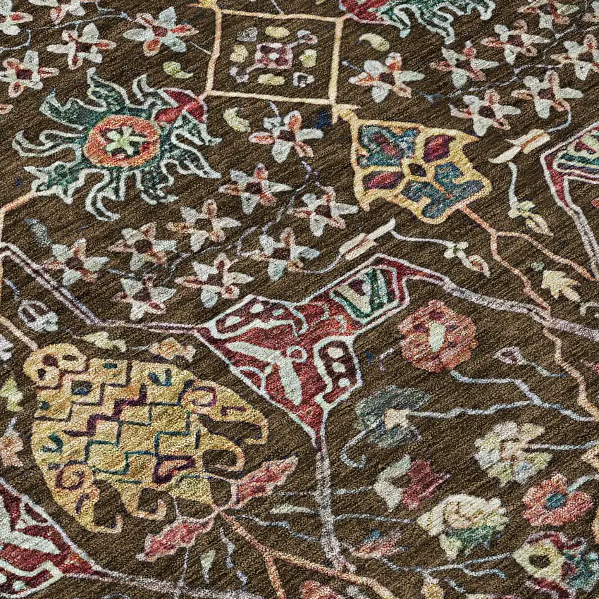 Chocolate Red And Gold Floral Washable Indoor Outdoor Area Rug Photo 5