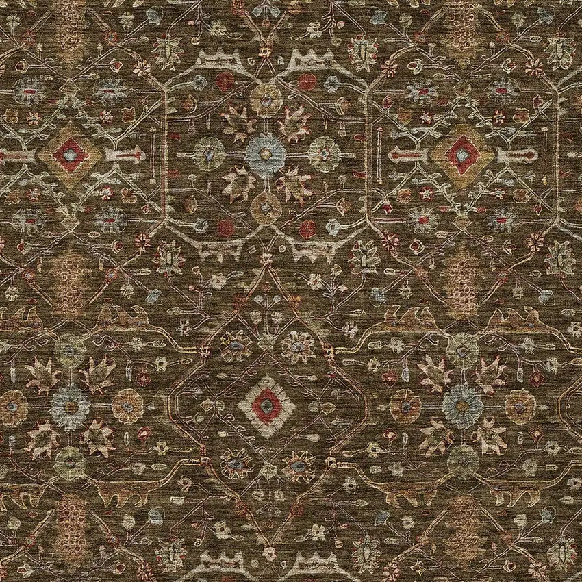 Chocolate Red And Green Floral Washable Indoor Outdoor Area Rug Photo 6