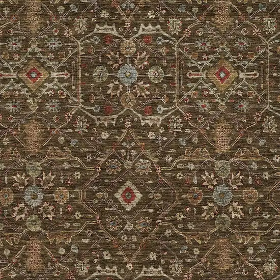 Chocolate Red And Green Floral Washable Indoor Outdoor Area Rug Photo 6
