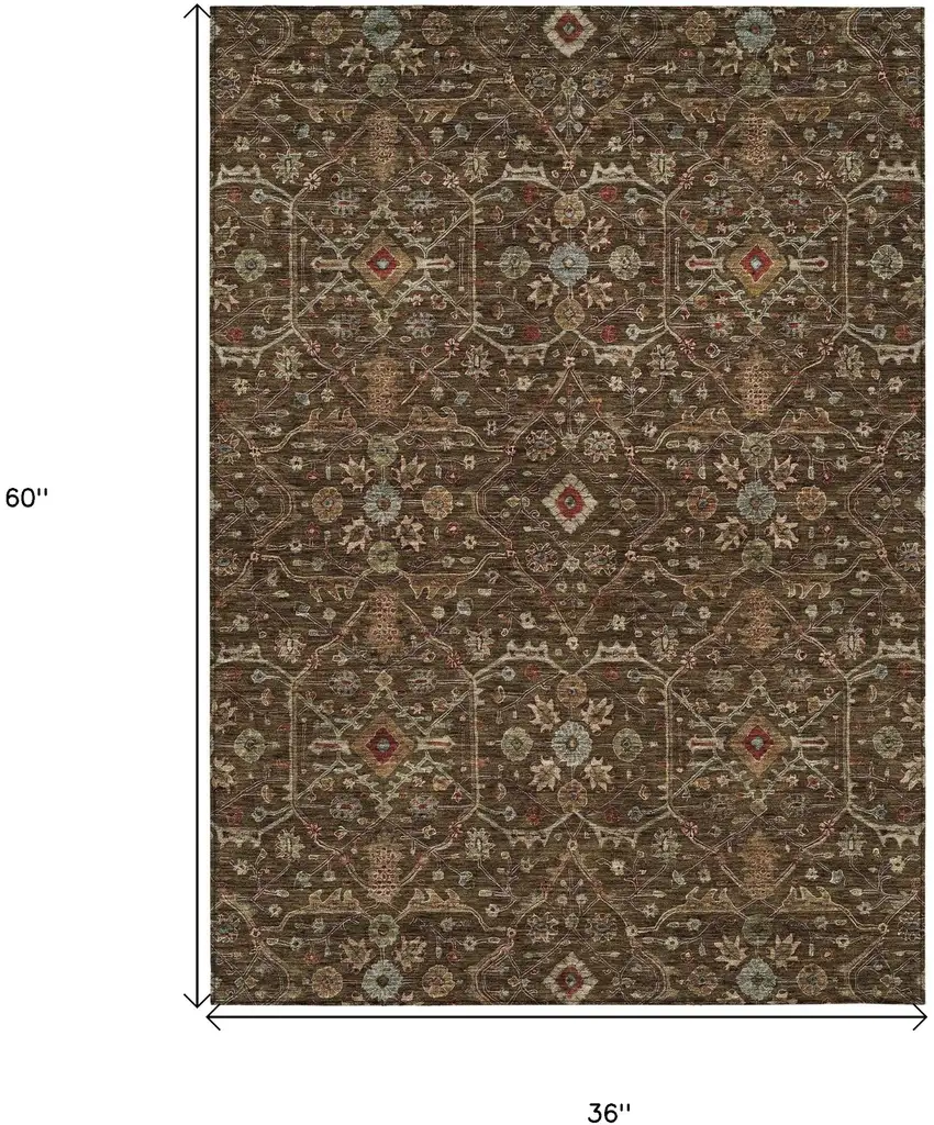 Chocolate Red And Green Floral Washable Indoor Outdoor Area Rug Photo 8