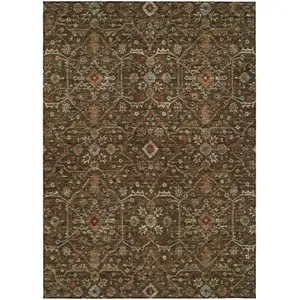 Photo of Chocolate Red And Green Floral Washable Indoor Outdoor Area Rug