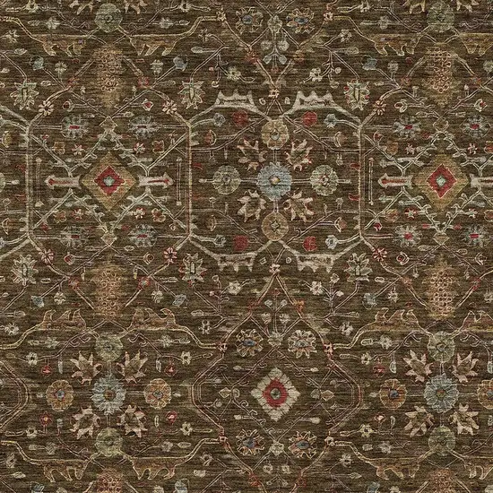 Chocolate Red And Green Floral Washable Indoor Outdoor Area Rug Photo 6