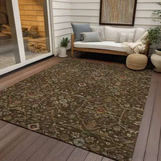 Chocolate Red And Green Floral Washable Indoor Outdoor Area Rug Photo 8