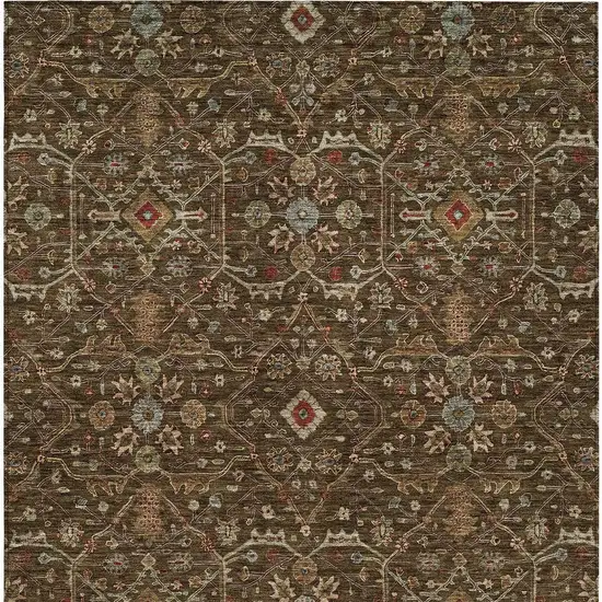 Chocolate Red And Green Floral Washable Indoor Outdoor Area Rug Photo 7