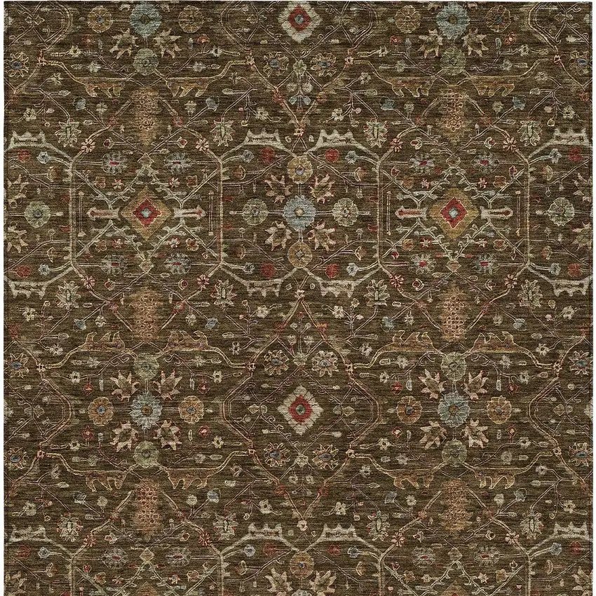 Chocolate Red And Green Floral Washable Indoor Outdoor Area Rug Photo 7