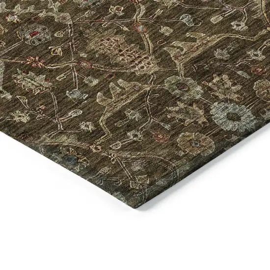 Chocolate Red And Green Floral Washable Indoor Outdoor Area Rug Photo 4