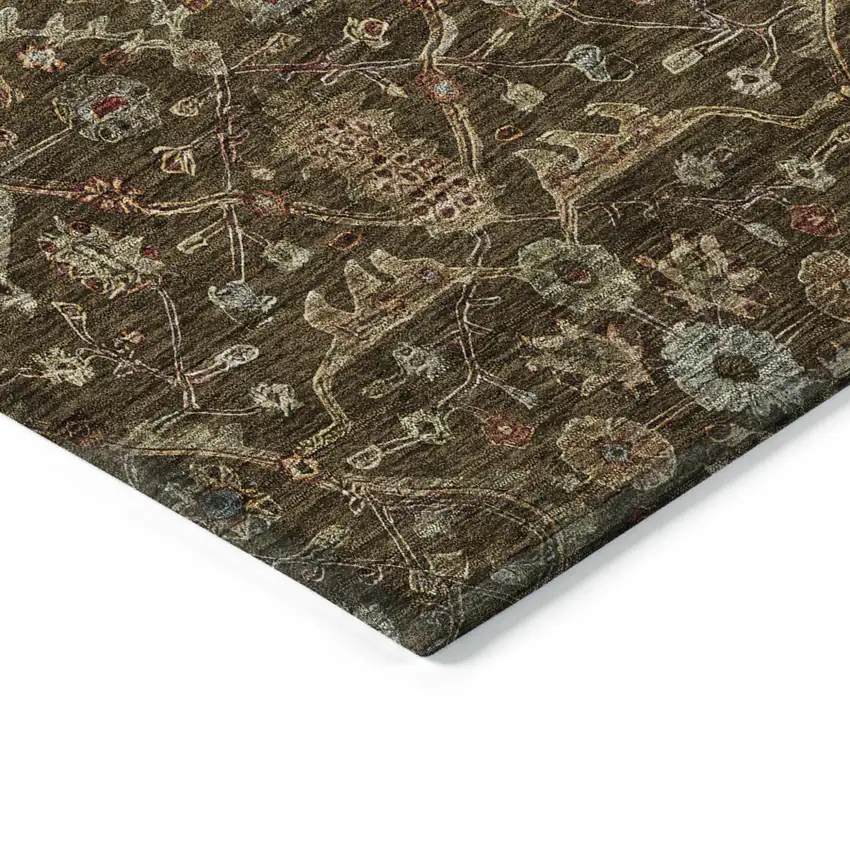 Chocolate Red And Green Floral Washable Indoor Outdoor Area Rug Photo 4