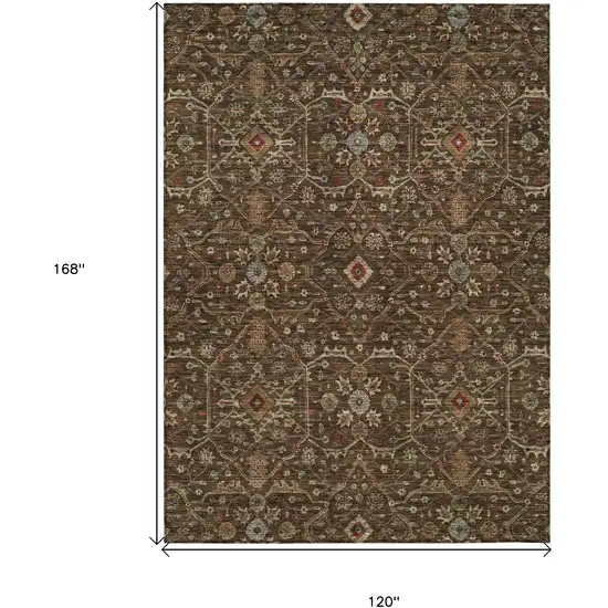 Chocolate Red And Green Floral Washable Indoor Outdoor Area Rug Photo 7