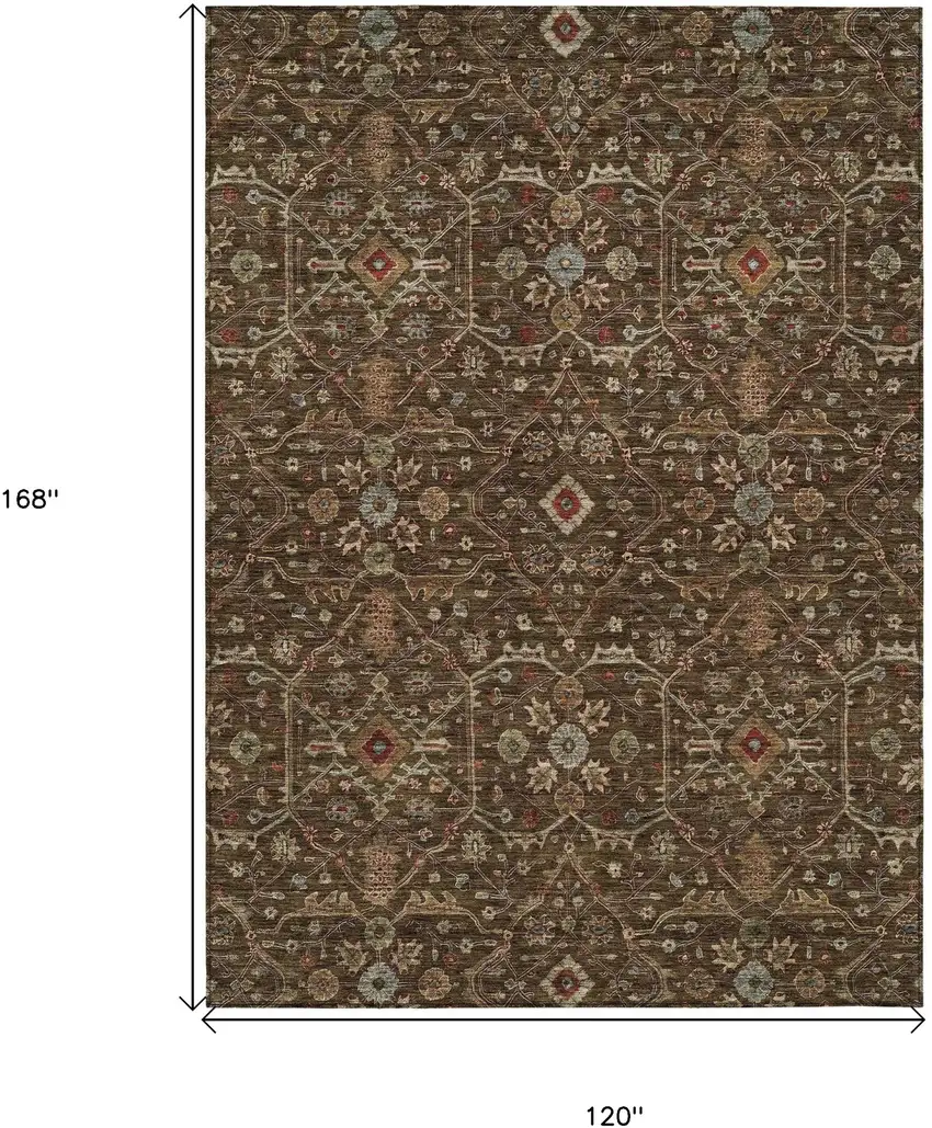 Chocolate Red And Green Floral Washable Indoor Outdoor Area Rug Photo 7
