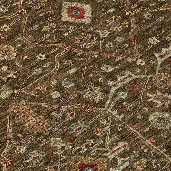 Chocolate Red And Green Floral Washable Indoor Outdoor Area Rug Photo 5