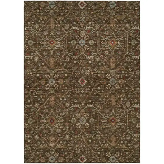 Chocolate Red And Green Floral Washable Indoor Outdoor Area Rug Photo 2
