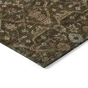 Photo of Chocolate Red And Green Floral Washable Indoor Outdoor Area Rug