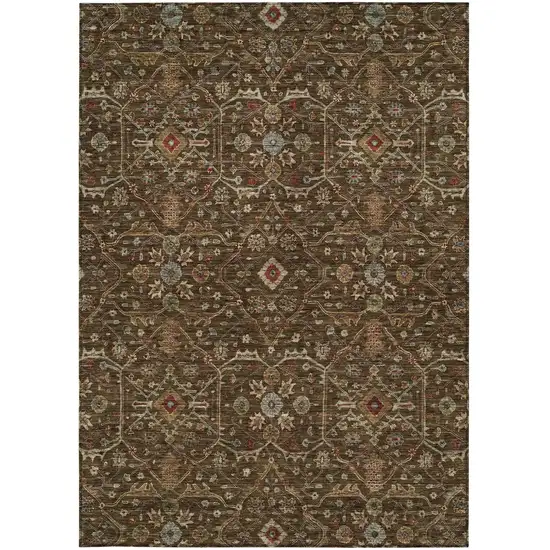 Chocolate Red And Green Floral Washable Indoor Outdoor Area Rug Photo 6