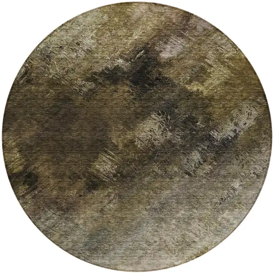 Chocolate Round Abstract Washable Non Skid Indoor Outdoor Area Rug Photo 2