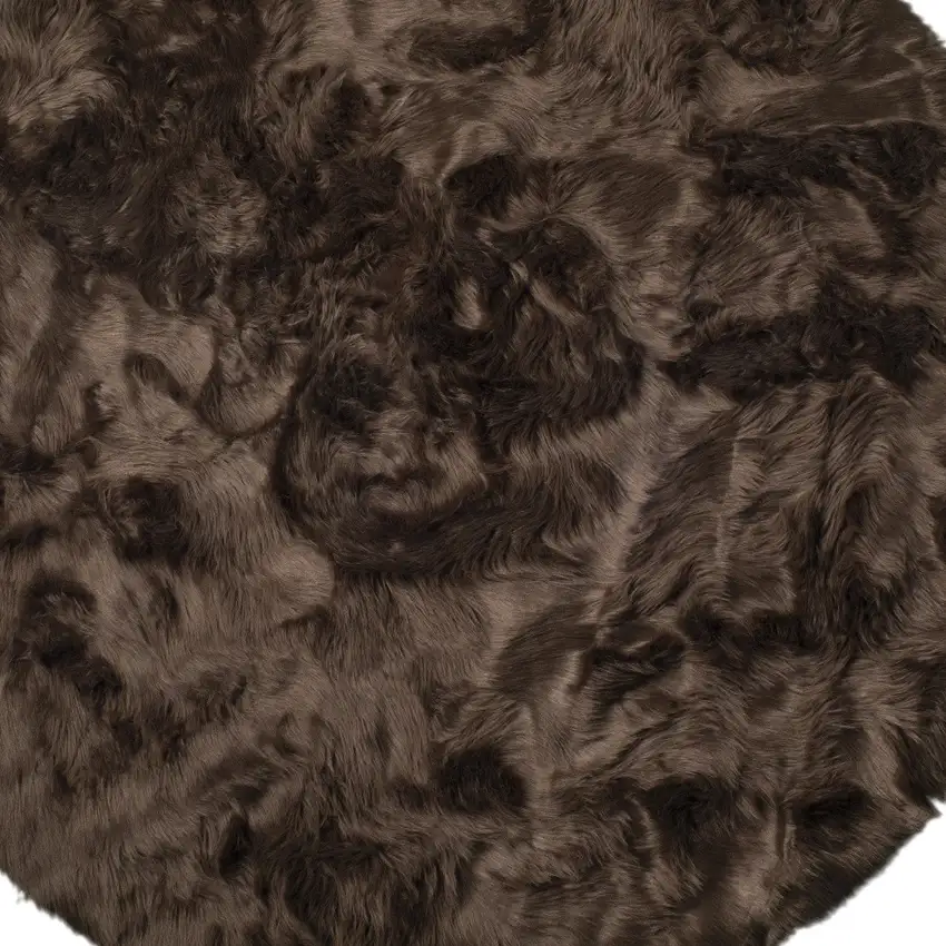 Chocolate Round Faux Fur Washable Non Skid Area Rug Photo 5