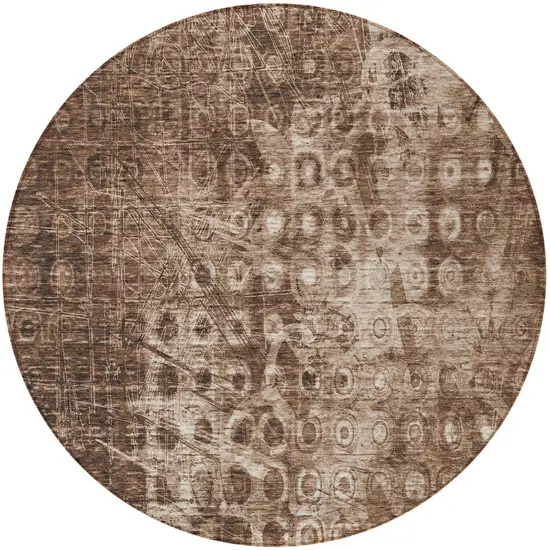 Chocolate Round Ikat Washable Non Skid Indoor Outdoor Area Rug Photo 6