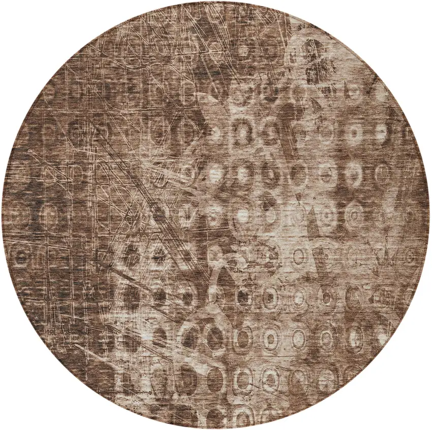 Chocolate Round Ikat Washable Non Skid Indoor Outdoor Area Rug Photo 6