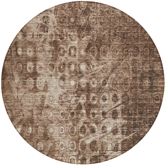 Chocolate Round Ikat Washable Non Skid Indoor Outdoor Area Rug Photo 2