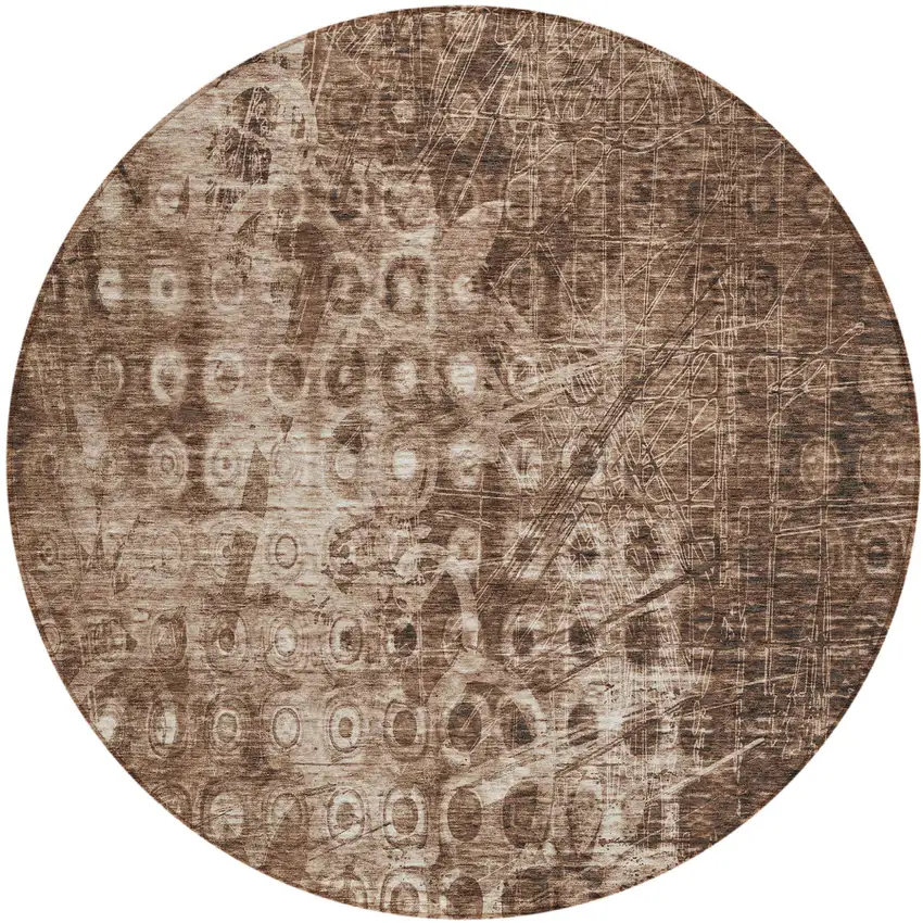 Chocolate Round Ikat Washable Non Skid Indoor Outdoor Area Rug Photo 2