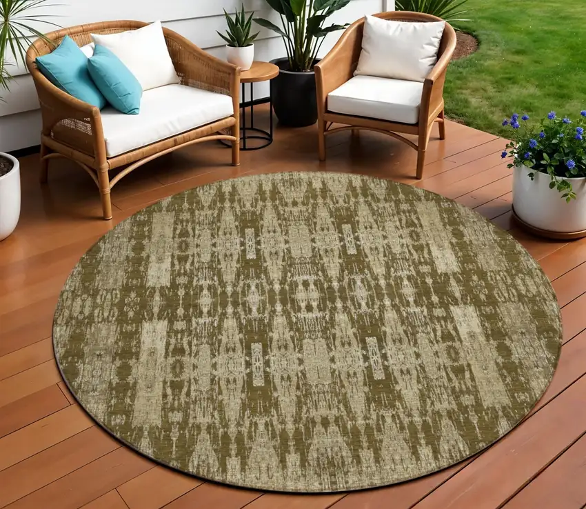 Chocolate Round Moroccan Washable Non Skid Indoor Outdoor Area Rug Photo 1